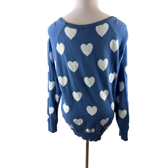 NWT Torrid Heart Print Sweater Blue White Wide Crew Neck Women's Plus Size 2 2X - Picture 5 of 12